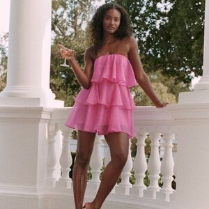 Pink Strapless Ruffle Dress